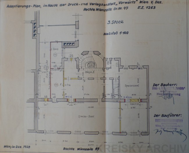 Die Räume des heutigen Kreisky-Archivs im dritten Stock des Haupthauses dienten ab 1938 als Speise- und Veranstaltungssaal.