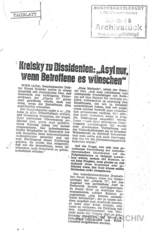 Meldung der Austria Presse Agentur vom 28.1.1977.