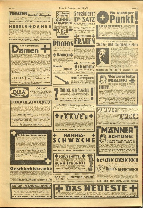 Werbung für Verhütungsmittel 1931 Werbung für Verhütungsmittel 1931