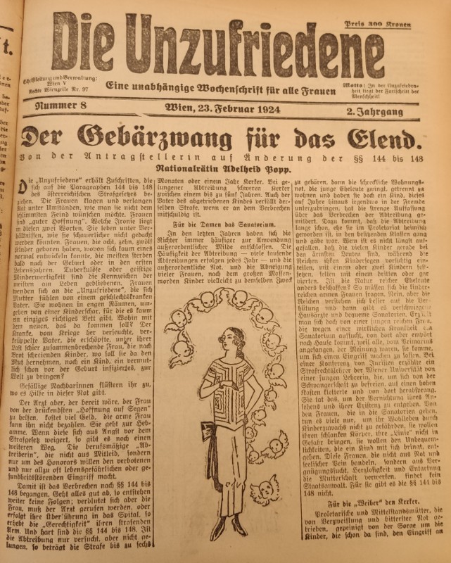 Abdruck einer Rede von Nationalratsabgeordneten Adelheid Popp (SDAP) gegen das Abtreibungsverbot Abdruck einer Rede von Nationalratsabgeordneten Adelheid Popp (SDAP) gegen das Abtreibungsverbot