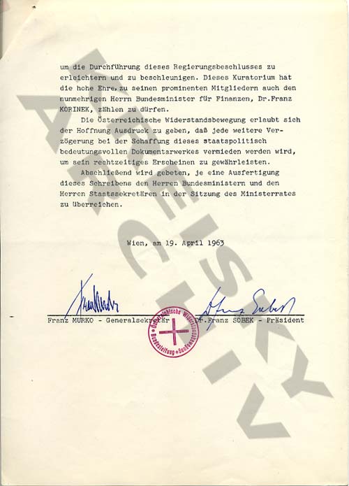 Brief Österreichische Widerstandsbewegung an österreichische Bundesregierung mit Bitte um Einhaltung gemachter Zusagen, 1963. Brief Österreichische Widerstandsbewegung an österreichische Bundesregierung mit Bitte um Einhaltung gemachter Zusagen, 1963.