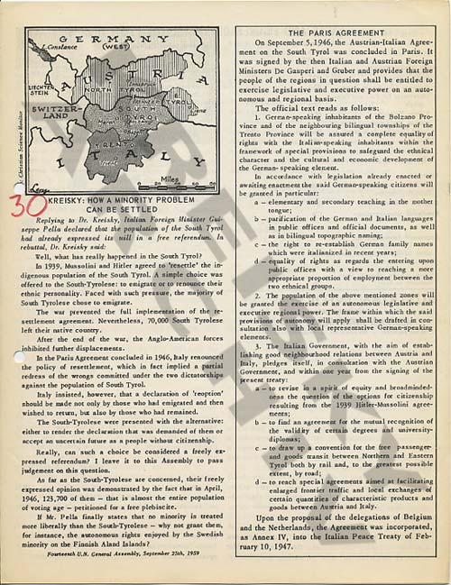 Rede von Außenminister Bruno Kreisky über Südtirol vor der Generalversammlung der Vereinten Nationen am 21. September 1959. Rede von Außenminister Bruno Kreisky über Südtirol vor der Generalversammlung der Vereinten Nationen am 21. September 1959.