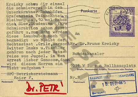 Postkarte an Bruno Kreisky, 1979