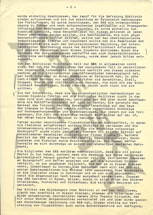 Bericht an BM Bruno Kreisky über die Südtiroler Untergrundbewegung, 8. September 1959.