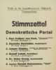 Stimmzettel der Demokratischen Partei, 1919. 